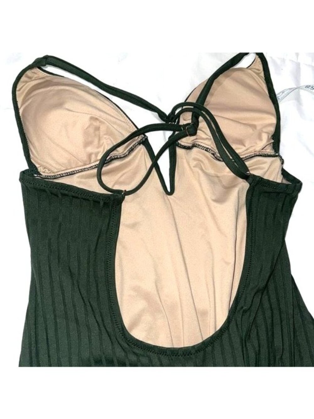 Shade & Shore Womens Ribbed Deep V-Neck One-Piece Swimsuit Cross Back M Made In - Picture 6 of 7